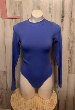 ANWND Seamless Ribbed Open Back Bodysuit Womens M/L Periwinkle Blue thumbnail 1