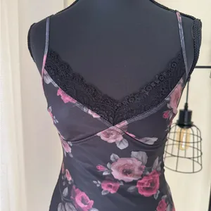 Motel Rocks Black Floral Lace Trim Mini Dress XS Goth Slip Y2K thumbnail 3