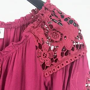 Meghan LA burgundy crochet floral blouse size medium thumbnail 5