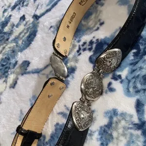 Brighton Vintage Leather Crocodile Embossed Silvertone Heart Buckle Sz M EUC thumbnail 3