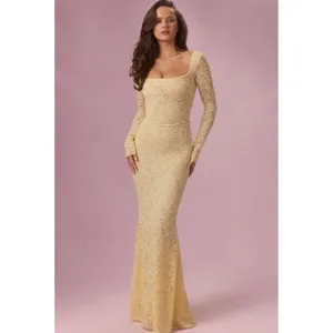 Oh Polly Isolde Premium Lace Long-Sleeve Maxi Dress in Butter Yellow Size M New thumbnail 8