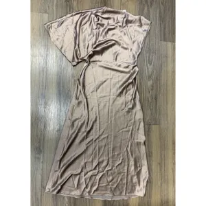 Zara Brown Satin Dress Flow Asymmetrical One Shoulder Formal Wedding Runway thumbnail 4