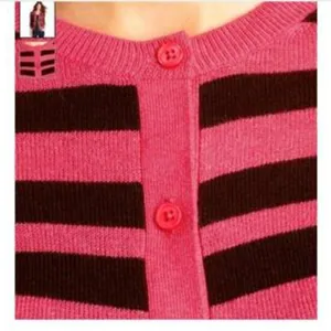 Ann Taylor LOFT Womens Sweater Sz XS Striped‎ Crewneck Cardigan Pink Chocolate thumbnail 2