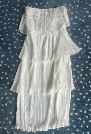 White Tiered Strapless Midi Dress thumbnail 1