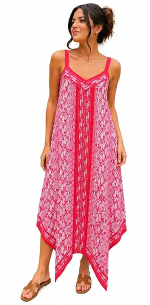 Michael Kors NWT Sea Coral Snake Print Handkerchief Midi Dress Pink Red Size M‎ thumbnail 1