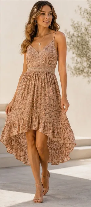 Japna Floral High-Low Boho Dress Small Crochet Lace Smocked Back Summer‎ thumbnail 1