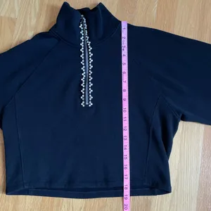 Express Women’s Black Rhinestone Half Zip Mock Neck Sweatshirt Top XS thumbnail 8