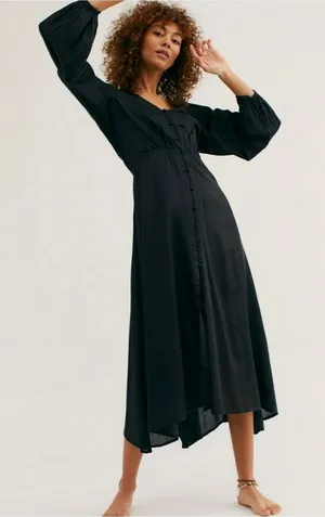 Free People Later Days Hi-Low Midi Dress Black thumbnail 1