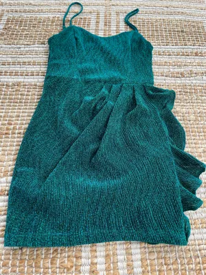 Lulus Emerald Green Shimmer Bodycon Dress Size Small NWT Ruffle Party thumbnail 3