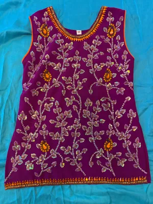 Sleeveless gemstone & appliqué top Purple thumbnail 1