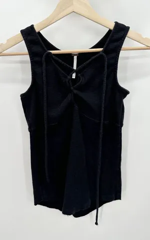 Free‎ People Emmy Lou Lace-Up Neck Tank Top Black Women Small OB501960 thumbnail 1