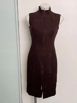 Tommy Hilfiger Sleeveless Faux Suede Feel & Look Front 2-Way Zip Dress Sz 6 NWT thumbnail 2