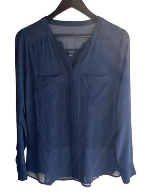 Ann Taylor Blouse With Sheer Accents‎ Navy thumbnail 1