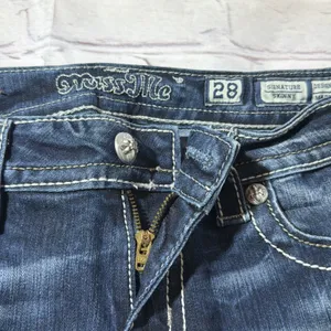 Miss Me Jeans Womens 28 Signature Skinny Blue Jeans Rhinestones Embroidered thumbnail 6
