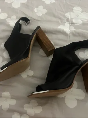 Steve Madden Black Draped Open Square-Toe Block Heel Sandals with Silver Trim thumbnail 8