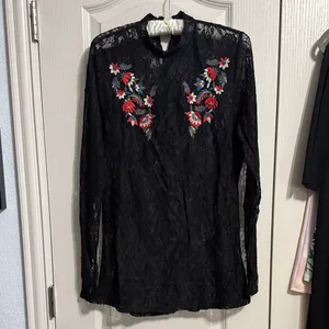 Lane Bryant Black Sheer Lace‎ Long Sleeve Floral Embroidery Western Whimsigoth thumbnail 2