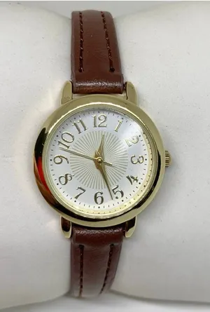 FMD Women’s watch gold tone 25mm quartz analog brown leather band running thumbnail 1
