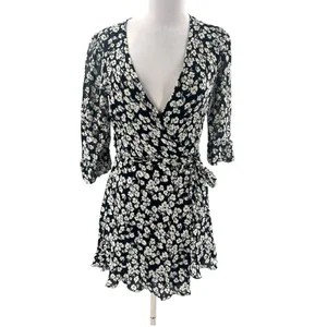Reformation Zoe mini floral wrap‎ dress black white floral Elaine sz S thumbnail 4