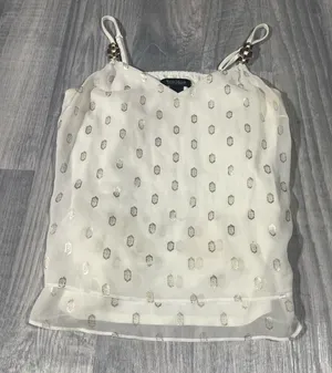 White House Black Market White Camisole with Silver Accents thumbnail 1