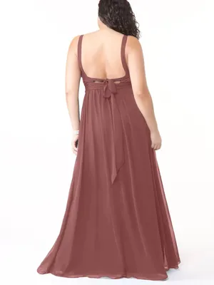 NWT Azazie Aziza Desert Rose A-Line V-Neck Pleated Chiffon Bridesmaid Maxi Dress thumbnail 4