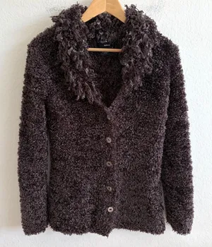 American Vintage MICHELLE NICOLE Vtg Y2K Brown Shaggy Fuzzy Knit Cardigan Sweater Womens Small thumbnail 1