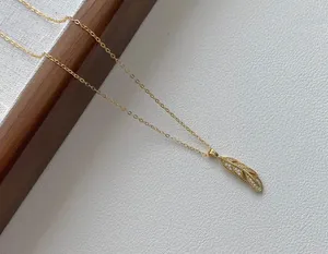 Boutique Pavé Feather Pendant Necklace • 18K Gold Vermeil Cable Chain Sterling Silver 925 thumbnail 4