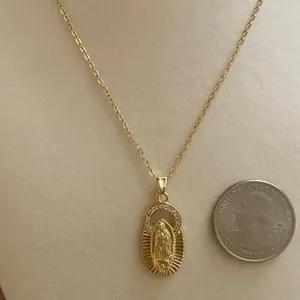 Gold Virgin Mary Guadeloupe Pendant Necklace thumbnail 2