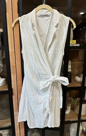 linen romper tie front collar vneck wrap jumpsuit skort lapel vneck dress thumbnail 2