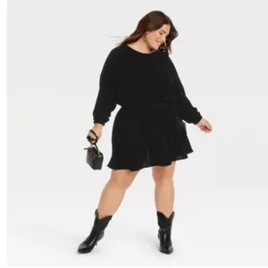 Universal Threads long sleeves velvet black mini length Dress size M romantic new thumbnail 2