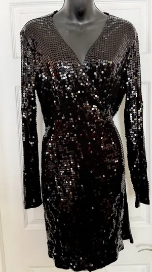 Michael Kors Black sequin long sleeve wrap dress thumbnail 1