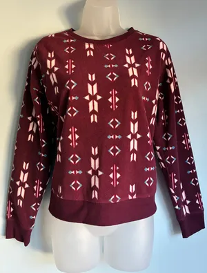 Eddie Bauer Fleece Top Sweater Crew Neck Medium Aztec Print thumbnail 1