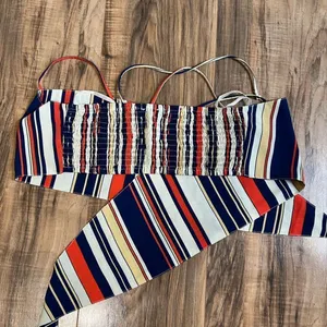 Tobi striped orange and blue crop top tie front‎ small thumbnail 5