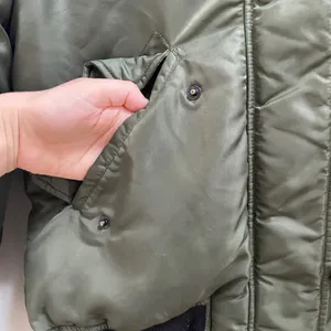 S13 Bomber Jacket Women M Olive Green Duck Feather Down Faux Fur Hooded Gorpcore thumbnail 5