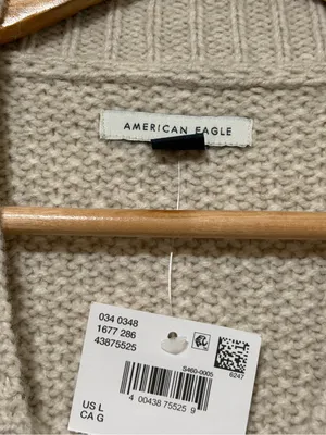 NWT AE Snow Stopper Sweater Size Large Cream Cable Knit Chunky NEW beads thumbnail 3