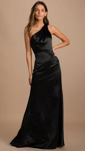 Lulus On The Guest List Black Satin Maxi Dress thumbnail 1