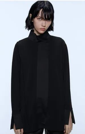 ZARA Paneled Satin‎ Top Women's Size S Black Minimalist Chic thumbnail 1
