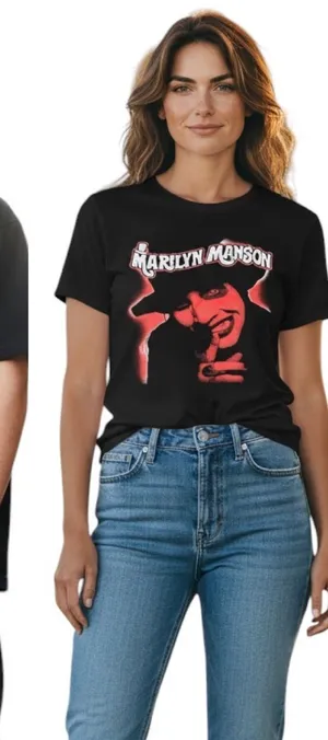 Bella Canvas Marilyn Manson UNISEX Short Sleeve Tour T-shirt Black Red Graphic M thumbnail 1