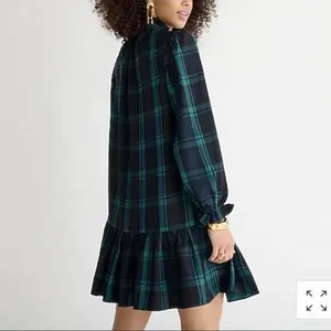 J.Crew‎ BN151 Blackwatch Plaid Ruffle Neck Mini Dress Small Puff Sleeve Tartan thumbnail 3