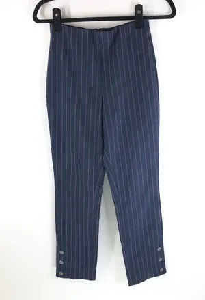 Rag & Bone Navy Blue Red Pinstripe Simone Cropped Side-Snap Pants Size 2 thumbnail 3