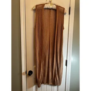 Serendipity by Victoria XL Brown Crochet Long Duster Vest Boho Festival Cardigan thumbnail 2