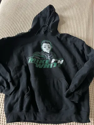 National Football League Black Mike White hoodie with green graphic of a man with the words 'MIKE FN WHITE', size XL. Cotton & polyester blend. #mikefnwhite #graphic thumbnail 1
