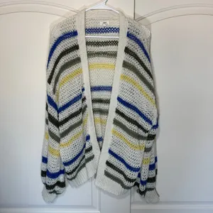 Aerie Slouchy Cardigan Sweater Medium White Multi Stripe Open Knit Boho Oversize thumbnail 2