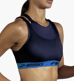Brooks Running Sports Bra Womens Blue Mesh Strappy High Neck Crop Top Size L thumbnail 2