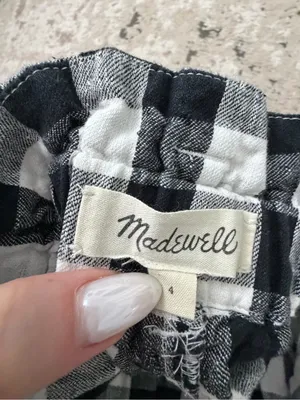 Madewell Black & White Check Linen Blend Paperbag Belted Shorts Size 4 thumbnail 4