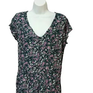 Garnet Hill Floral Lenzing Ecovero Viscose V-Neck Mini Dress Teal Purple Size M thumbnail 3