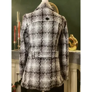 Maurices Womens Black White Brown Plaid Belted Pea Coat‎ Jacket Size S Small thumbnail 5
