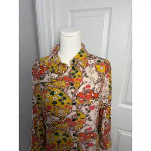 Natural Life Floral Botanical Boho Shirt Mini Dress Hippie Artsy Sz Medium thumbnail 4