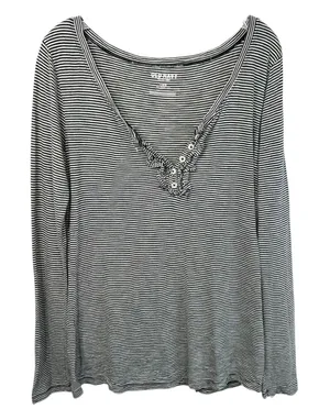 Old Navy Large Top Tall‎ Black White Striped Ruffle Henley Long Sleeve Y2K 1194 thumbnail 1