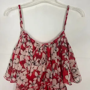 TTI Floral Off Shoulder Chiffon Red Maxi Dress Size Small thumbnail 5