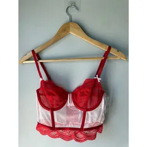 NWT Auden Red Lace Corset Bra Top thumbnail 2